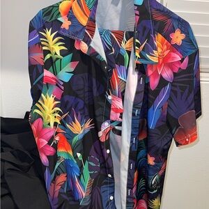 Tropical Print Scarf with Flamingos and Flowers